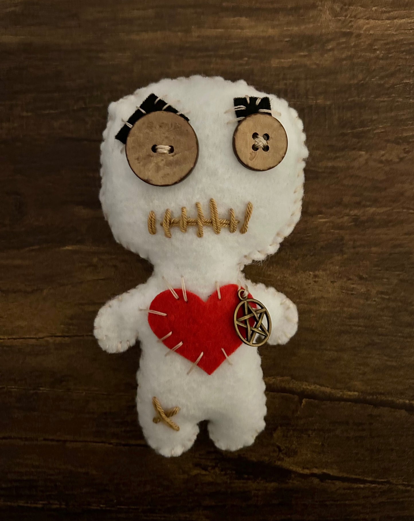 Voodoo Doll White with Red Heart