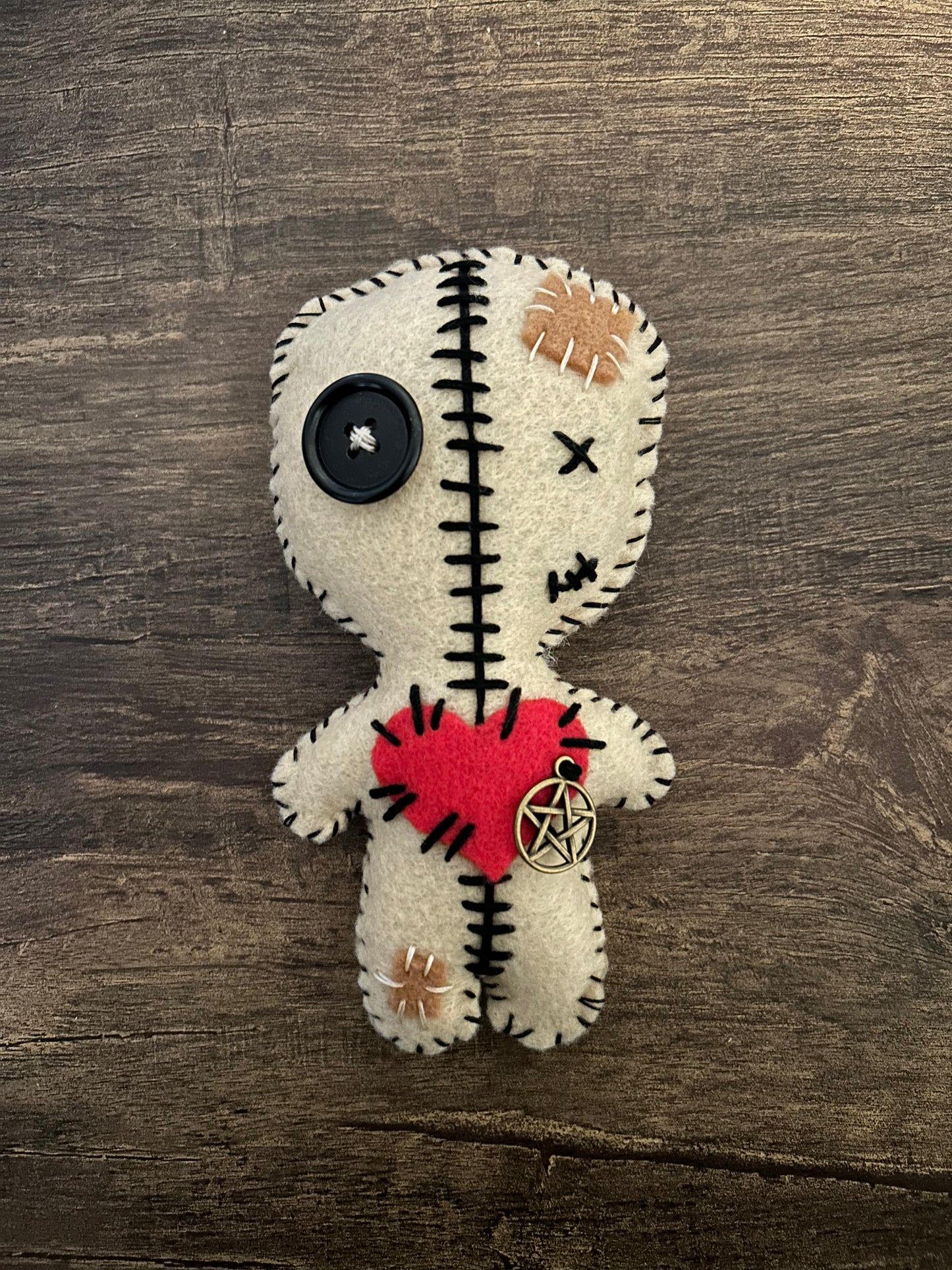 Voodoo Doll Light Brown with Red Heart