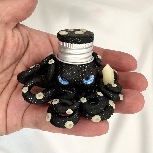 Mischievous Octopus Desk Pet Black Glitter with Glow in Dark Suckers